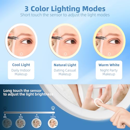 30x Magnifying Mirror With Light, Rechargeable 3 Color Modes Dimming Large 6'' Lighted With Suction Cups, Travel Makeup Magnification With Tweezers & Scissors - color: 30x -Pink