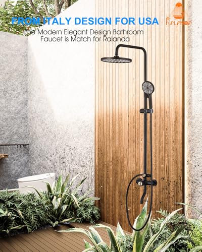Outdoor Shower Fixture, 304 Stainless Wall Mouted for Yard | Thermostatic, 3 Functions Handle Shower, Exposed Shower with 10" Rain Head for Outside Yard Pool Seaside
