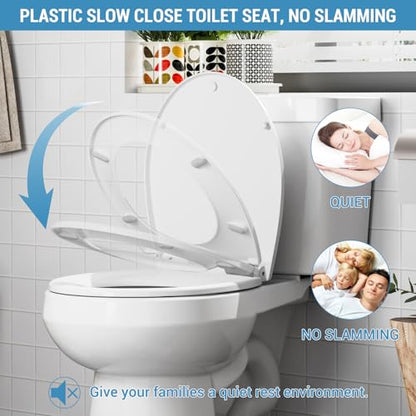 Soft Close Round Toilet Seat – Quick Release Hinges, Non-Slip Bumpers, Easy Clean, Stable Design – Fits Most American Standard Round Toilets – White Short (Round) Regular - size: Round
