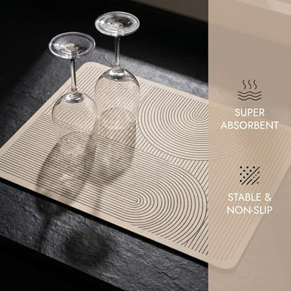Super Absorbent & Non-Slip Geometric Rubber-Diatomite Drying Mat - Durable, Quick-Dry Kitchen and Bathroom Countertop Pad for Coffee Machines, Spices, and Essentials, Kitchen Countertop Mat