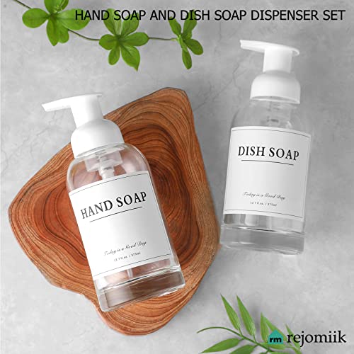 2 Pack Foaming Soap Dispenser, 12.7 Oz Thick Glass Pump, Clear White | Refillable Foam Soap Bottles for Hand Soap and Body Wash, Ideal for Bathroom Countertop, Kitchen Sink and More - color: White