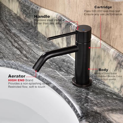 Oil Rubbed Bronze Bathroom Faucet Single Hole, Single Handle Bronze Sink Faucet Bathroom with Pop Up Drain and Water Faucet Supply Lines - color: Oil Rubbed Bronze, size: Faucet