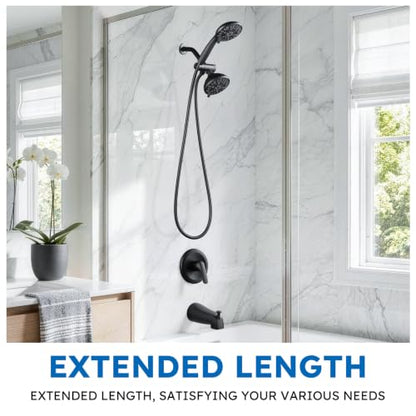 63" Shower Hose, Stainless Steel Shower Head Hose Extension, Black | Stainless Steel Material, Stretchable Design, Tangle-Free Design, Double Buckle Design, Handheld Shower Hose for Bathroom - color: Black, size: 63inch