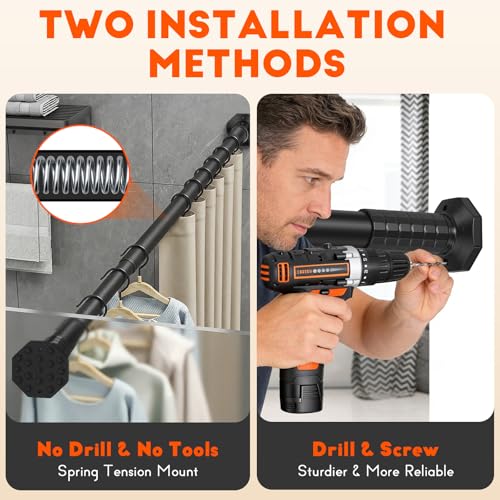 Tension Shower Curtain Rod, No Drilling, Adjustable 45-86 In, Black | 1.26" Diameter Heavy Duty Tension Rod, Easy Install, Rustproof, Tool-Free, for Bathroom Window Living Room Divider Closet - color: Black, size: 45-86"