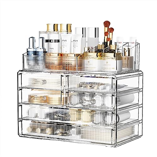 ZHIAI Stackable Storage Drawers, Acrylic Bathroom Counter Organizer Clear Makeup Organizers for Vanity, Kitchen Cabinets, Bathroom, Undersink, Home Organization and Storage (1 Top 6 Drawers) - color: (2 Base, 4 Drawers) with Top