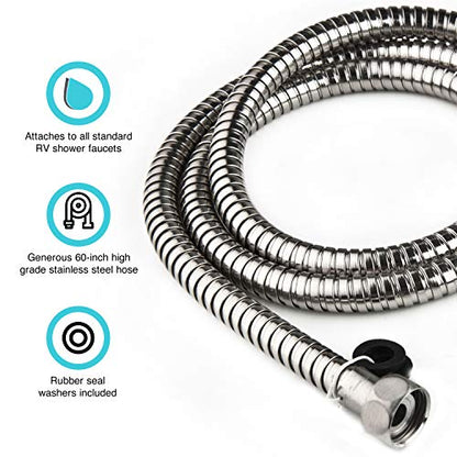 Dura Faucet DF-SA432K-CP RV Handheld Shower Wand Hose Kit (Chrome) | Eco on/off switch pauses flow to save water in tight showers. Fits standard RV shower hoses. - color: Chrome Polished, size: Wand & Hose Kit