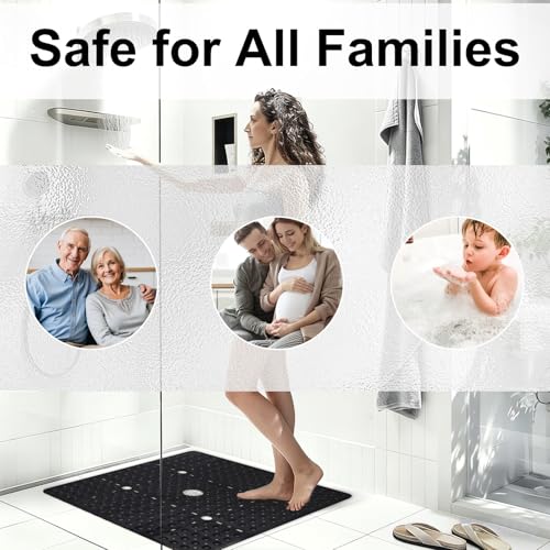 Square Shower Mat Non Slip, 27 x 27 Inch Quick Drain TPE Anti Slip Shower Mats for Inside Shower, Soft Shower Floor Mat with Suction Cups, Quick Drying, Machine Washable - color: Black