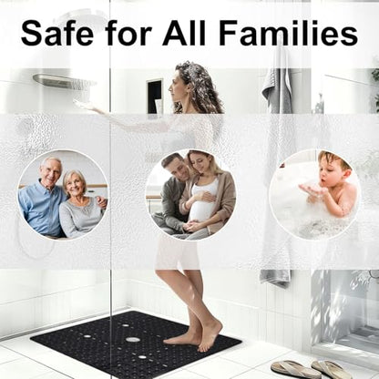 Square Shower Mat Non Slip, 27 x 27 Inch Quick Drain TPE Anti Slip Shower Mats for Inside Shower, Soft Shower Floor Mat with Suction Cups, Quick Drying, Machine Washable - color: Black