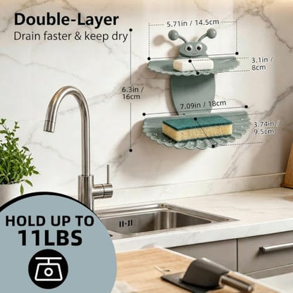 Double-Deck Soap Dish Holder for Shower, Bee Shape Wall Mounted Soap Holder with Strong Adhesive, Self Draining Soap Tray, No Drilling Bathroom Accessories, Nordic Blue - size: 7"×6.5"