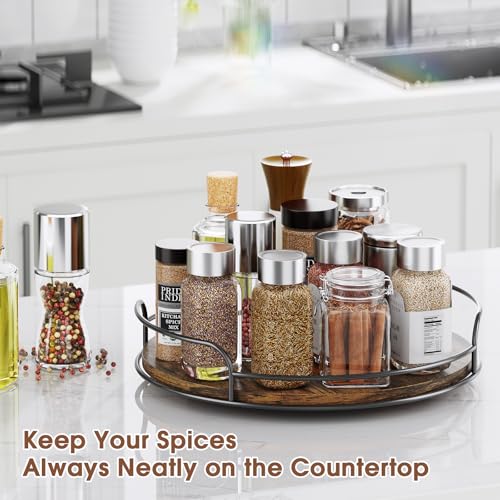 LAMU Lazy Susan Organizer, 12'' Lazy Susan Turntable for Cabinet, Table Top, Kitchen, Countertop, Bathroom, Pantry, Spice Organization, Wooden,1 Pack - size: 12in 1 Pack
