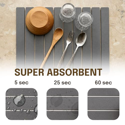 Stone Dish Drying Mat, 24 x 16 Inch Absorbent Diatomite Countertop Mat for Dishes, Cups, Bottles, Coffee Bar and Sink Area, Gray