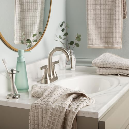 Town & Country Everyday 4-Piece Textured Windowpane Hand Towel Set, 20x30-Inch, 100% Cotton, Plush & Absorbent 550GSM, Beige - color: Beige