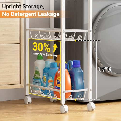 AOODA Laundry Room Cart with Top Detergent Holder, Metal Rolling Storage Cart Between Washer and Dryer, 3 Tier Narrow Laundry Room Organization and Storage with Wheels (White) - color: Arctic White