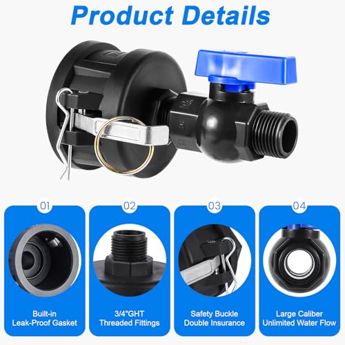 275-330 Gallon IBC Tote Hose Adapter, 2" Camlock Adapter, 2 "Fine, and 2" Coarse Thread,3/4" GHT PVC Faucet Garden Hose Connector