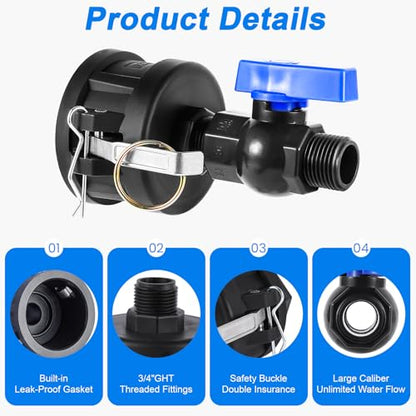 275-330 Gallon IBC Tote Hose Adapter, 2" Camlock Adapter, 2 "Fine, and 2" Coarse Thread,3/4" GHT PVC Faucet Garden Hose Connector