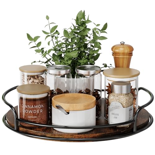 LAMU Lazy Susan Organizer, 9'' Lazy Susan Turntable for Cabinet, Table Top, Kitchen, Countertop, Bathroom, Pantry, Spice Organization, Wooden,1 Pack - size: 9in 1 Pack