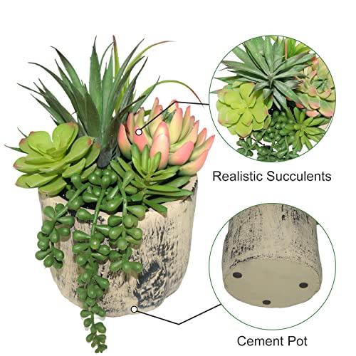 Succulents Plants Artificial, Faux Succulent Plants in Elegant Ceramic Pot Assorted Faux Potted Succulent Plant for Home Living Rooms Bedroom Décor (7.9)
