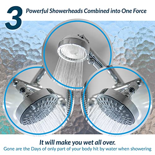 High Pressure Double Shower Heads with Handheld Spray. Adjustable Ball Joint and Detachable Head with Pressure Control Valves for an Enjoyable Spa Bathing Experience.