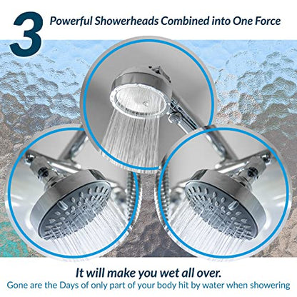 High Pressure Double Shower Heads with Handheld Spray. Adjustable Ball Joint and Detachable Head with Pressure Control Valves for an Enjoyable Spa Bathing Experience.