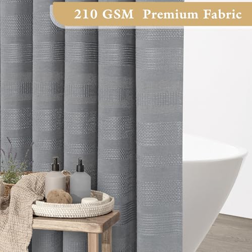 Long Boho Farmhouse Shower Curtain Set with Tassel, Linen Bohemian French Country Chic Bathroom Shower Curtain Set, Modern Striped Textured Shower Curtain 72x78 - Light Grey - color: Lightgrey, size: 72"W x 78"L (Pack of 1)