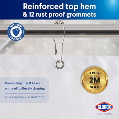 Clorox 2-in-1 Bathroom Shower Curtain Liner, Durable Fabric, Weighted Magnets for Bath Water Control, Washable Premium Quality, Extra Long, Modern - 72" x 78" White - color: White - Extra Long