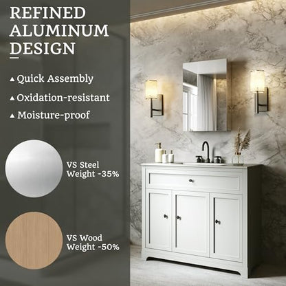 16 x 24 in Medicine Cabinet with Mirror and Side Panels, Silver | Surface or Recessed Medicine Cabinet Mirror with Storage, Adjustable Shelves, Aluminum Alloy Frame, Assembly Required - size: 16''x24''
