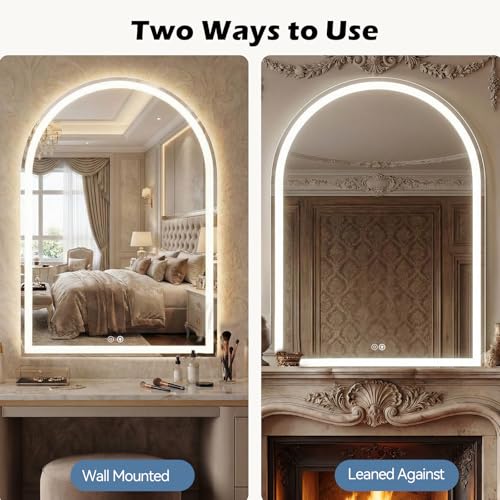 Sweetcrispy Arched LED Bathroom Mirror with Lights, Vanity Mirror, 28"x36" | Anti-Fog, Dimmable, 3-Color Light, Backlit, Memory Function, Tempered Glass