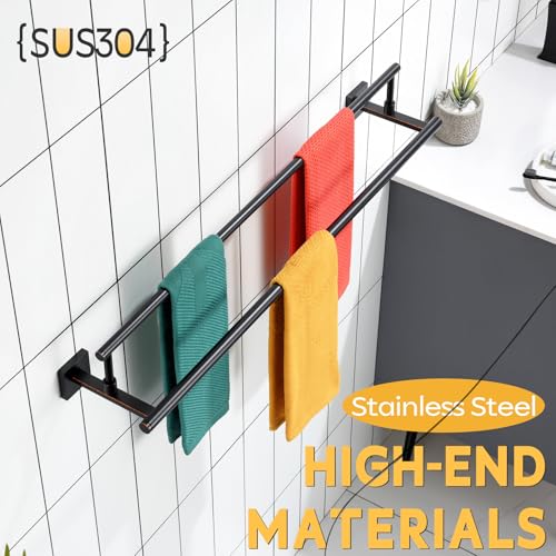 KOKOSIRI Towel Bars 32-Inch Bathroom Towel Holder Oil Rubbed Bronze Double Bath Towel Racks Wall Mounted Stainless Steel B5009ORB-L32 - color: Oil Rubbed Bronze, size: 32-Inch