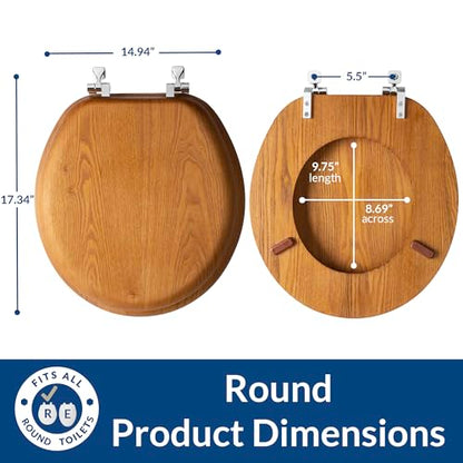 Mayfair Natural Oak Veneer Toilet Seat with Chrome Hinges, Round, Wood - size: Round