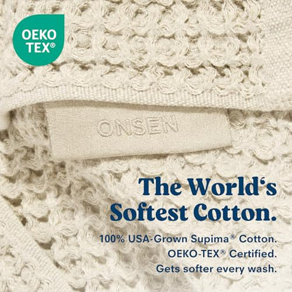 ONSEN Supima® Waffle Bath Sheet Set, Quick Dry Lint Free 100% USA Cotton, Large Bath Sheet Hand and Face Towel Bundle, 3 Piece (Oatmeal, Bath Sheet Set) - color: Oatmeal, size: Bath Sheet Set