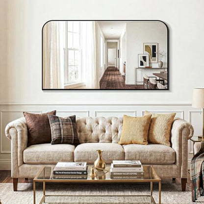 Black Bathroom Vanity Mirror 55x30 Inch | Metal Framed Bathroom Mirror for over Sink, Living Room, Bedroom, Entryway, Mantel, Fireplace Decor, Wall Mounted - size: 30"L x 55"W