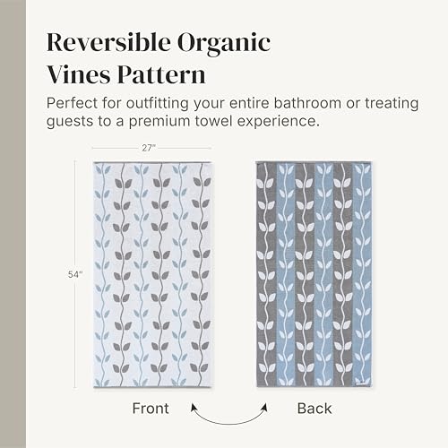 Modern Threads 6 Piece Bath Towel Set – Bathroom Set with 2 Bath Towels, 2 Hand Towels, and 2 Wash Cloths – 100% Cotton, Super Absorbent & Extra Soft – Reversible Natural Vine (Blue) - color: Blue