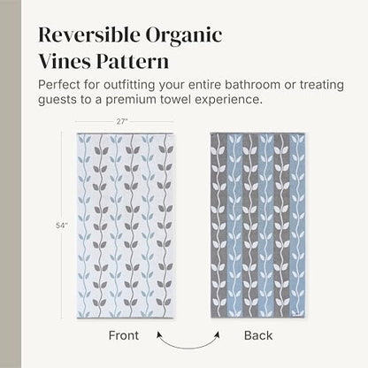 Modern Threads 6 Piece Bath Towel Set – Bathroom Set with 2 Bath Towels, 2 Hand Towels, and 2 Wash Cloths – 100% Cotton, Super Absorbent & Extra Soft – Reversible Natural Vine (Blue) - color: Blue