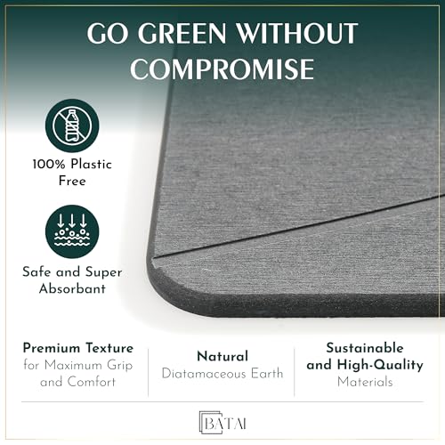 Extra Large Stone Bath Mat - (31.5” x 19.7”) - Absorbent Diatomaceous Earth Stone Bath Mat Large - Non-Slip Diatomite Bathmat - Easy Clean and Quick Drying - Long Instant Dry Bathmat - Dark Gray XL - color: Dark Gray