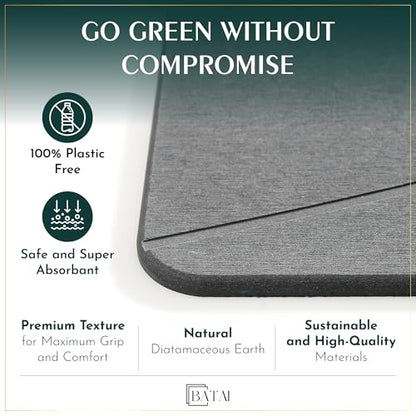 Extra Large Stone Bath Mat - (31.5” x 19.7”) - Absorbent Diatomaceous Earth Stone Bath Mat Large - Non-Slip Diatomite Bathmat - Easy Clean and Quick Drying - Long Instant Dry Bathmat - Dark Gray XL - color: Dark Gray