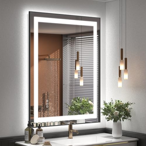 28x36 Inch Black Framed LED Lighted Bathroom Mirror | Dimmable Vanity Mirror with Lights, Backlit and Front Lighted Mirror, Anti-Fog, Shatter-Proof, Memory (Horizontal/Vertical) - color: Framed, size: 36"L x 28"W