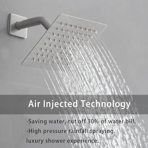 Shower System Brushed Nickel Bathroom Rainfall Shower Faucet Set Complete Wall Mounted 6 Inch Shower Head and Handle Set with Rough-in Valve Body and Trim Kit - color: Brushed Nickel, size: 6 Inch
