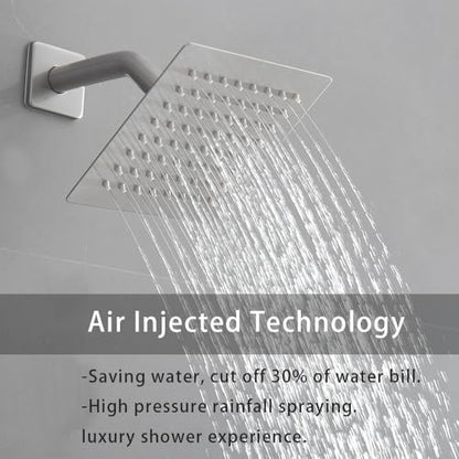 Shower System Brushed Nickel Bathroom Rainfall Shower Faucet Set Complete Wall Mounted 6 Inch Shower Head and Handle Set with Rough-in Valve Body and Trim Kit - color: Brushed Nickel, size: 6 Inch