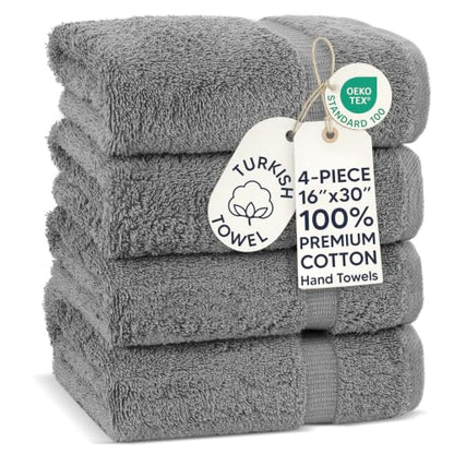 Chakir Turkish Linens 4 Piece Hand Towels, 100% Cotton Turkish Towels for Bathroom, Luxury Soft Absorbent Hand Towel Set, 16 x 30 Inches, Gray - color: Gray