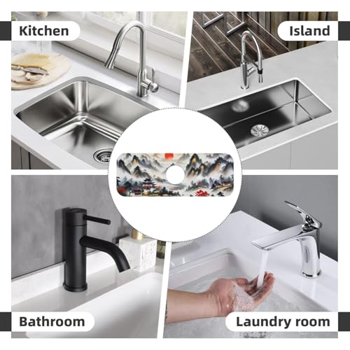 Chinese Sun Mountain Tower Garden Fashion Kitchen sink faucet pad, strong water absorption, anti slip, easy to clean, very suitable for splash and drip prevention, suitable for kitchens and bathrooms - color: Chinese Sun Mountain Tower Garden Fashion
