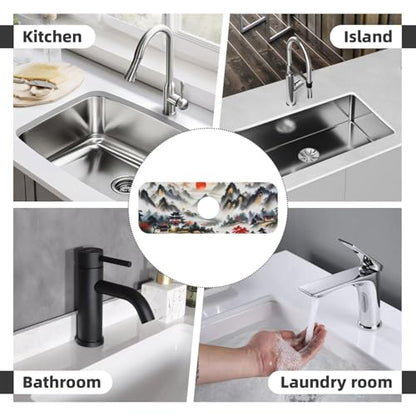 Chinese Sun Mountain Tower Garden Fashion Kitchen sink faucet pad, strong water absorption, anti slip, easy to clean, very suitable for splash and drip prevention, suitable for kitchens and bathrooms - color: Chinese Sun Mountain Tower Garden Fashion