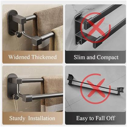 Stainless Steel Single/Double Towel Bar, Bathroom Waterproof Towel Rail | Drill Mount Towels Holder with Hooks, 30-70CM/11.8-27.5in Wall Mount for Kitchen and Bathroom(Gray B,50cm/19.6in) - color: Gray B, size: 50cm/19.6in