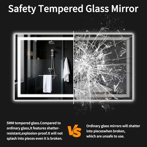 50"x30" LED Bathroom Mirror with Lights, Dimmable，Anti-Fog，Bathroom Vanity Mirror for Wall, Backlit + Front Lit, Memory Function, Shatter-Proof，Tempered Glass - size: 30"L x 50"W