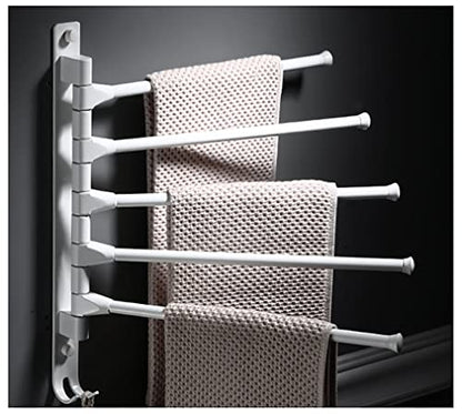 Swivel Towel Rack 180° Swivel Hand Towel Bar Bathroom Swing Hanger Towel Rack Holder Matte Finish,Wall Mounted,3/4/5-Arm Used in Kitchen,Bathroom,Toilet (Color : White-5Rod, Size : 34.5CM) - color: White-5rod