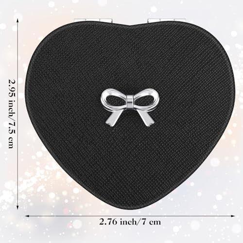 Qianyu Compact Folding Heart Shaped Double-Sided 1X/2X Magnifying Mini Glitter Makeup Mirror with PU Leather for Women Home, Office and Travel (Silver) - color: Silver