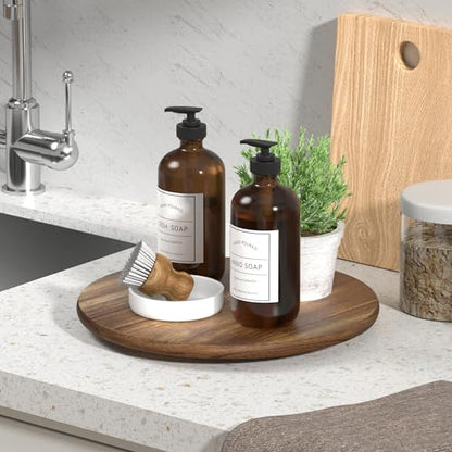 Lazy Susan for Table Top Bamboo Lazy Susan Turntable for Cabinet Kitchen Countertop Organizer for Condiment Bathroom Counter Organizer Decor Sink Tray Acacia Wood 13.2 Inch