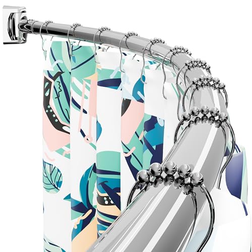 Curved Shower Curtain Rod, Need to Drill, 35-76 inches Adjustable Curved Shower Rod Rustproof Shower Rod Round Shower Curtain Rod for Bathroom, Bathtub, Stall, Stainless Steel, Chrome - color: chrome