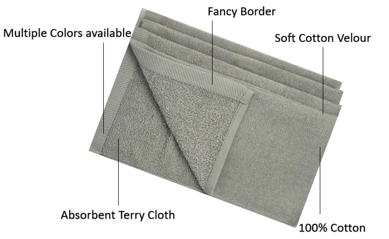 Fingertip Towel, 11x18, Terry Velour Premium Washcloths, 100% Cotton, Soft, Guest Towels, Silver Gray (Pack of 4) - color: Silver Gray
