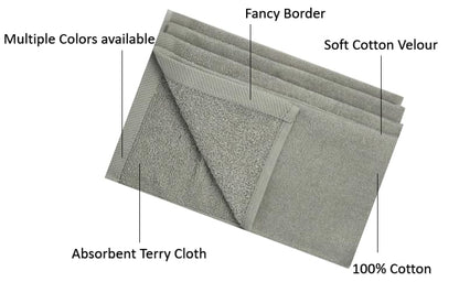 Fingertip Towel, 11x18, Terry Velour Premium Washcloths, 100% Cotton, Soft, Guest Towels, Silver Gray (Pack of 4) - color: Silver Gray