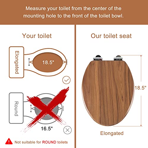Elongated Toilet Seat Molded Wood Toilet Seat with Quietly Close and Quick Release Hinges, Easy to Install also Easy to Clean by Angol Shiold (Elongated, Natural) - color: Natural, size: Soft Close Hinge